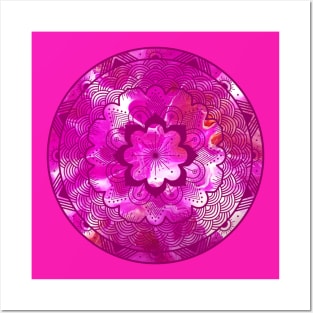 Hot Pink Paint Pour Mandala Posters and Art